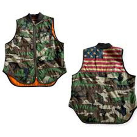 Denim & Supply Ralph Lauren Camo Distressed American Flag Quilted Vest - Picture 7 of 15